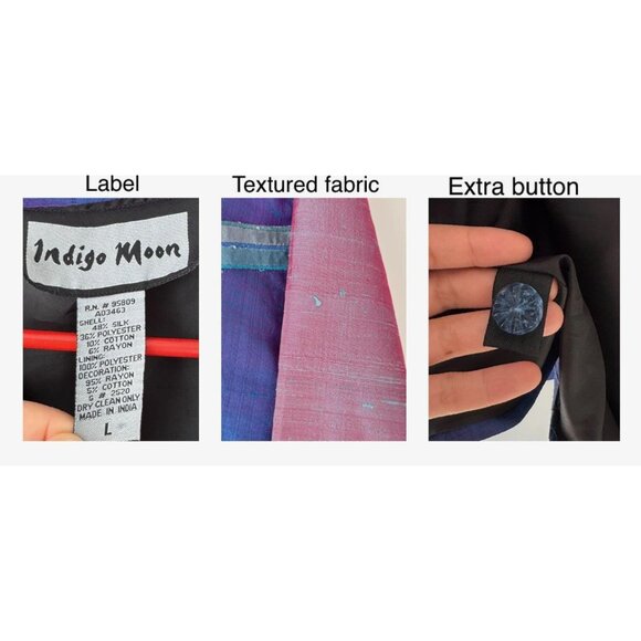 90s vintage blue shiny floral embroidered patchwork light silk button up jacket - Picture 10 of 10